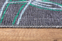 Digital Print Area Rug - Black Floral Cotton Washable Non Slip Rug with High Resolution Print