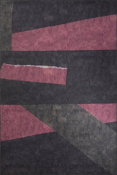 Black Geometric Area Rug - Washable Non Slip Cotton Soft Microfiber Carpet