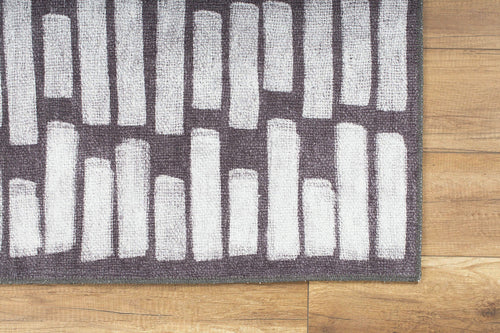 Black Striped Area Rug | Washable Non Slip Machine Woven Cotton Area Rug