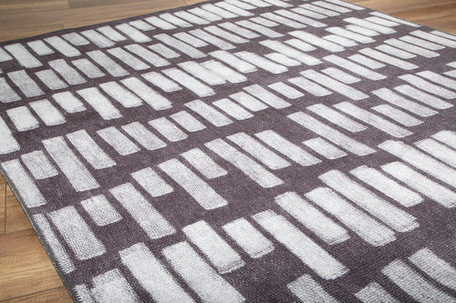 Black Striped Area Rug | Washable Non Slip Machine Woven Cotton Area Rug
