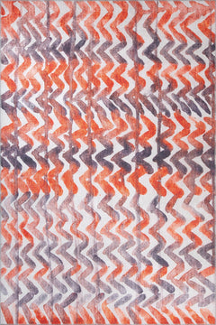 Digital Print Area Rug - Orange Geometric Cotton Washable Non Slip Carpet