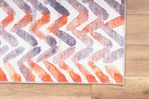 Digital Print Area Rug - Orange Geometric Cotton Washable Non Slip Carpet
