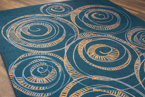 Digital Print Area Rug – Washable Non Slip Cotton Green Circle Rug for Living Room