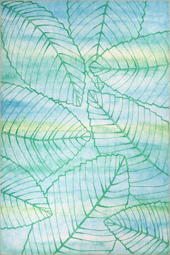 Green Floral Area Rug - Washable Non Slip Cotton Microfiber Rug for Living Room