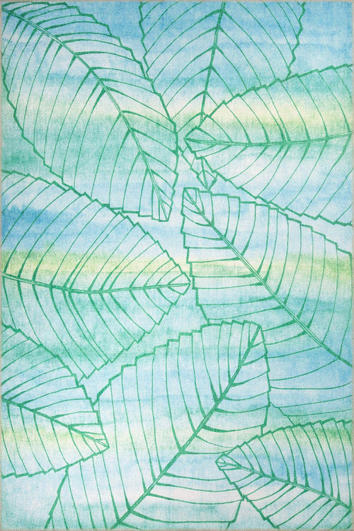 Green Floral Area Rug - Washable Non Slip Cotton Microfiber Rug for Living Room