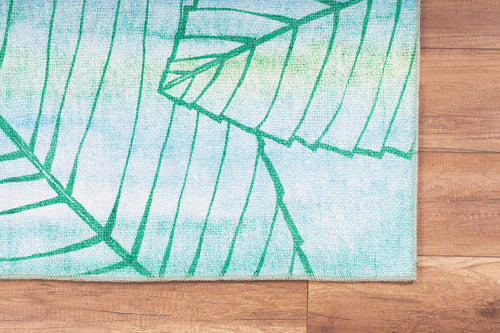 Green Floral Area Rug - Washable Non Slip Cotton Microfiber Rug for Living Room