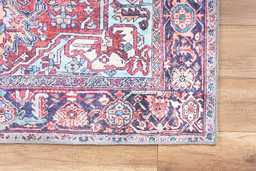 Digital Print Area Rug – Washable Non Slip Burgundy Cotton Medallion Carpet