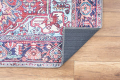 Digital Print Area Rug – Washable Non Slip Burgundy Cotton Medallion Carpet