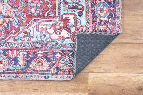 Digital Print Area Rug – Washable Non Slip Burgundy Cotton Medallion Carpet