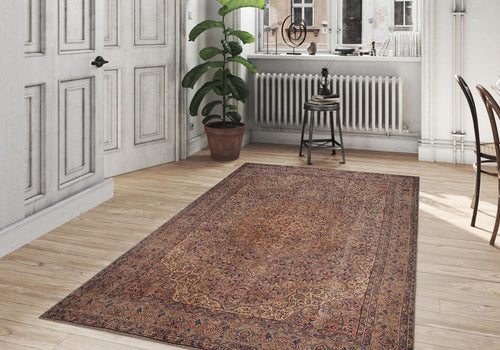 Digital Print Area Rug - Washable Non Slip Cotton Brown Medallion Carpet