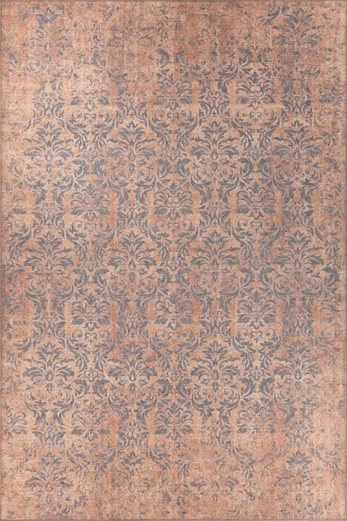 Vintage Cotton Area Rug – Washable Non Slip Brown Microfiber Carpet