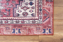 Digital Print Area Rug - Red Medallion Cotton Washable Non Slip Carpet