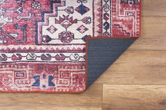 Digital Print Area Rug - Red Medallion Cotton Washable Non Slip Carpet