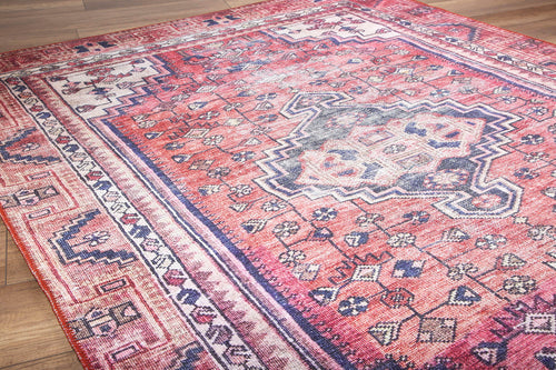 Digital Print Area Rug - Red Medallion Cotton Washable Non Slip Carpet