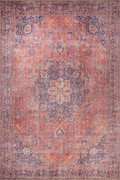 Red Medallion Area Rug – Washable Non Slip Cotton Area Rug for Living Room