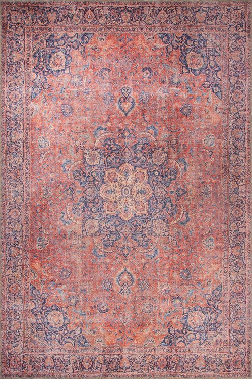 Red Medallion Area Rug – Washable Non Slip Cotton Area Rug for Living Room