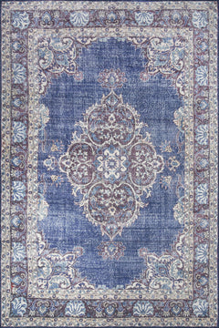 Digital Print Area Rug – Navy Medallion Cotton Microfiber Carpet with Heavy Thick Texture