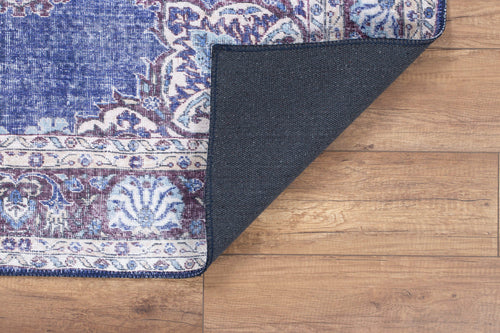 Digital Print Area Rug – Navy Medallion Cotton Microfiber Carpet with Heavy Thick Texture