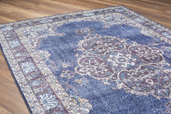 Digital Print Area Rug – Navy Medallion Cotton Microfiber Carpet with Heavy Thick Texture