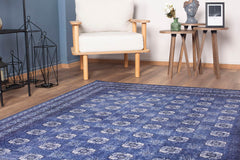 Digital Print Area Rug - Navy Blue Tribal Cotton Washable Non Slip Carpet
