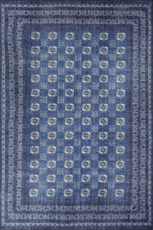 Digital Print Area Rug - Navy Blue Tribal Cotton Washable Non Slip Carpet