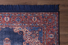 Navy Medallion Area Rug - Washable Non Slip Cotton Area Rug for Living Room