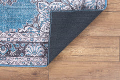 Digital Print Area Rug - Blue Medallion Cotton Washable Non Slip Carpet
