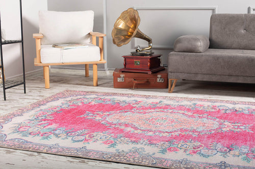 Pink Medallion Area Rug – Cotton Washable Non Slip Microfiber Soft Rug