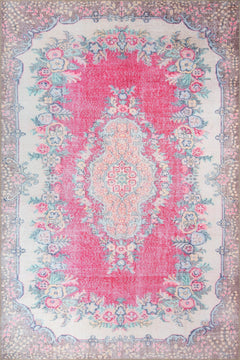 Pink Medallion Area Rug – Cotton Washable Non Slip Microfiber Soft Rug