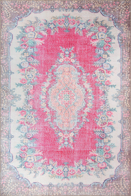 Pink Medallion Area Rug – Cotton Washable Non Slip Microfiber Soft Rug
