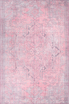 Pink Medallion Area Rug – Soft Microfiber Carpet | Washable Non Slip Cotton Floor Covering