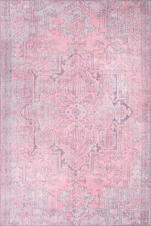 Pink Medallion Area Rug – Soft Microfiber Carpet | Washable Non Slip Cotton Floor Covering