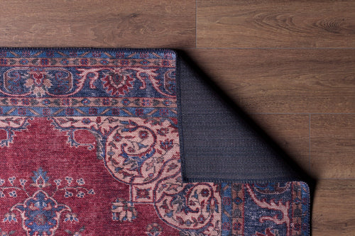 Digital Print Area Rug – Burgundy Cotton Medallion Washable Non Slip Rug