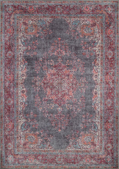 Burgundy Medallion Area Rug – Washable Non Slip Cotton Microfiber Carpet