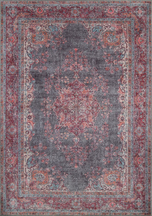 Burgundy Medallion Area Rug – Washable Non Slip Cotton Microfiber Carpet