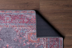 Burgundy Medallion Area Rug – Washable Non Slip Cotton Microfiber Carpet