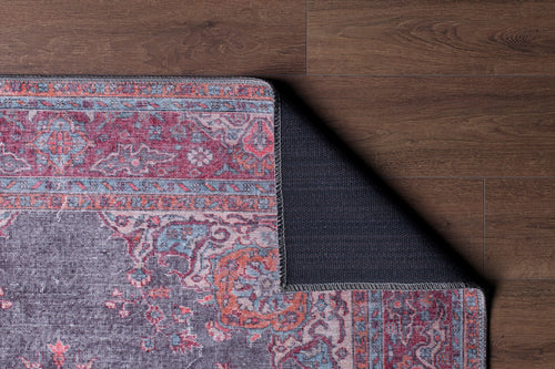 Burgundy Medallion Area Rug – Washable Non Slip Cotton Microfiber Carpet