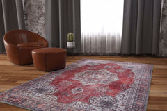 Digital Print Area Rug – Burgundy Medallion Cotton Carpet | Soft Microfiber Washable
