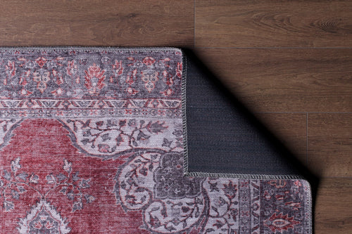 Digital Print Area Rug – Burgundy Medallion Cotton Carpet | Soft Microfiber Washable