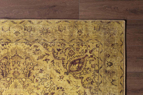 Yellow Medallion Area Rug - Washable Non Slip Cotton Carpet for Living Room