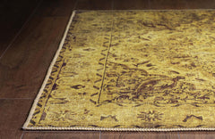 Yellow Medallion Area Rug - Washable Non Slip Cotton Carpet for Living Room