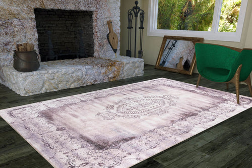 issy-les Beige Medallion Cotton Digital Print Area Rug