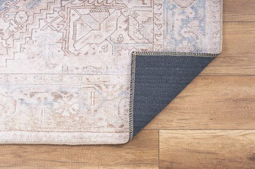 Digital Print Area Rug - Beige Medallion Cotton Carpet with Washable Non Slip Backing