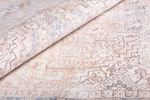 Digital Print Area Rug - Beige Medallion Cotton Carpet with Washable Non Slip Backing