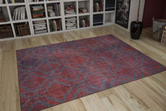 Burgundy Geometric Rug - Washable Non Slip Cotton Area Rug with Soft Microfiber