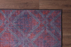 Burgundy Geometric Rug - Washable Non Slip Cotton Area Rug with Soft Microfiber