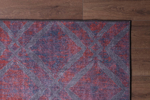 Burgundy Geometric Rug - Washable Non Slip Cotton Area Rug with Soft Microfiber