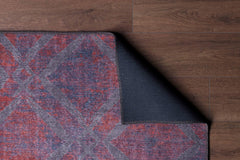 Burgundy Geometric Rug - Washable Non Slip Cotton Area Rug with Soft Microfiber