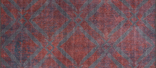 Burgundy Geometric Rug - Washable Non Slip Cotton Area Rug with Soft Microfiber