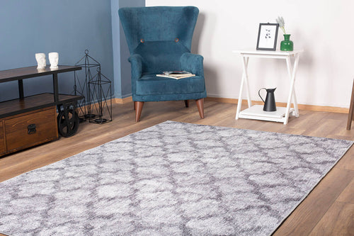 Grey Geometric Area Rug - Washable Non Slip Soft Microfiber Carpet | Dust Resistant